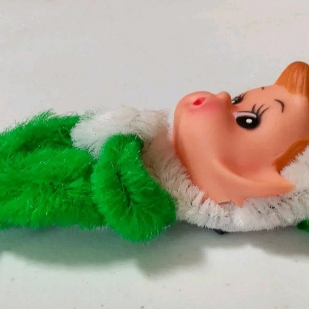 Vintage Handmade Pixie Elf Fridge Magnet Rubber Face Green Decor Kitschy - Picture 2 of 14